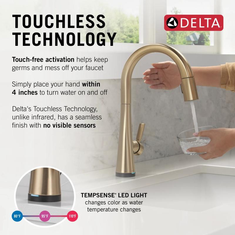 DELTA Monrovia Touch2O Technology Kitchen Faucet with Touchless Technology — Lumicoat® Champagne Bronze