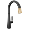 DELTA Monrovia Touch2O Technology Kitchen Faucet with Touchless Technology — Matte Black / Champagne Bronze