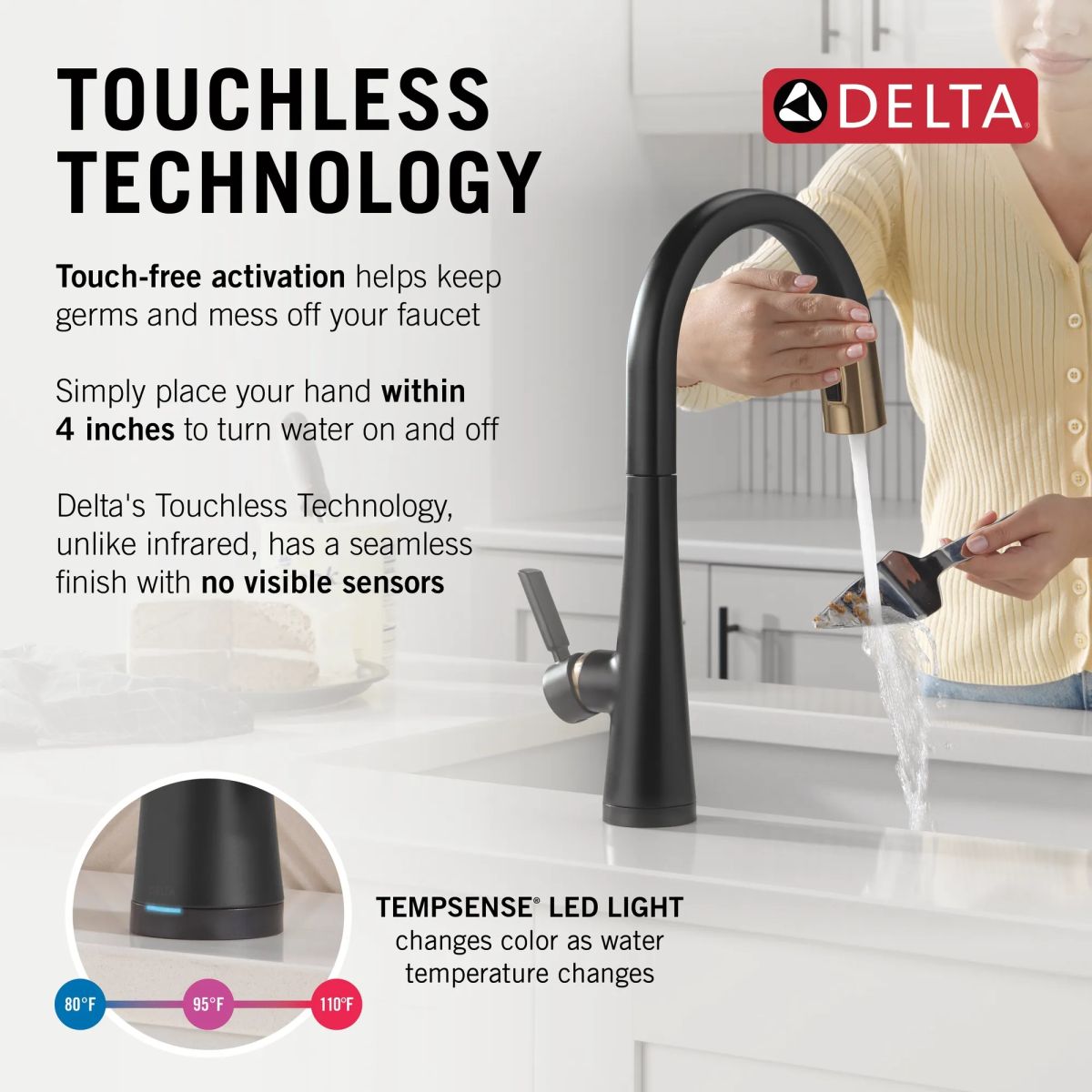 DELTA Monrovia Touch2O Technology Kitchen Faucet with Touchless Technology — Matte Black / Champagne Bronze