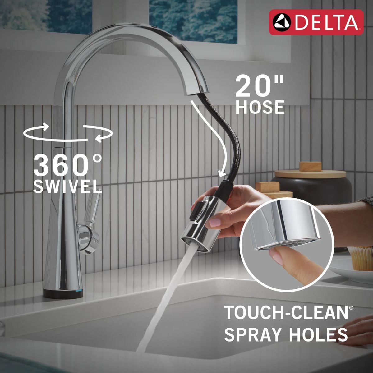 DELTA Monrovia Touch2O Technology Kitchen Faucet with Touchless Technology — Lumicoat® Chrome