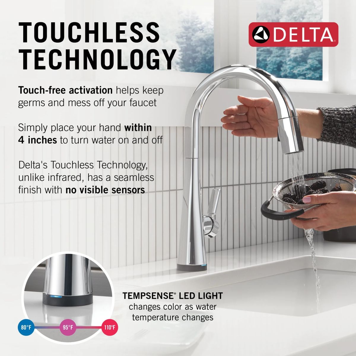 DELTA Monrovia Touch2O Technology Kitchen Faucet with Touchless Technology — Lumicoat® Chrome