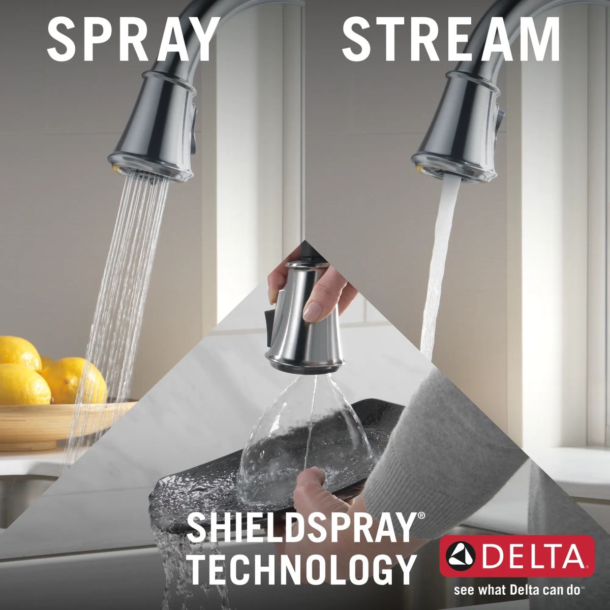 DELTA Cassidy Single Handle Pull-Down Kitchen Faucet — Lumicoat® Arctic Stainless
