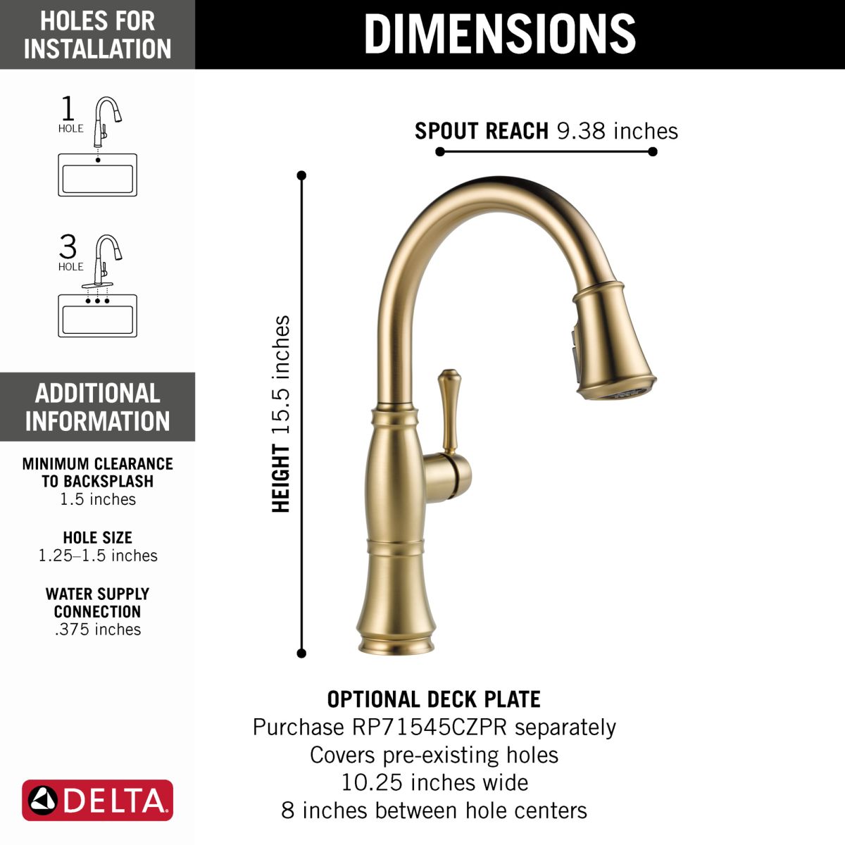 DELTA Cassidy Single Handle Pull-Down Kitchen Faucet — Lumicoat® Champagne Bronze