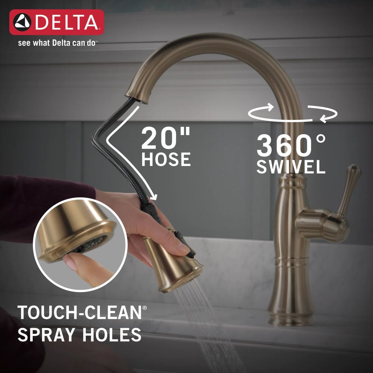 DELTA Cassidy Single Handle Pull-Down Kitchen Faucet — Lumicoat® Champagne Bronze