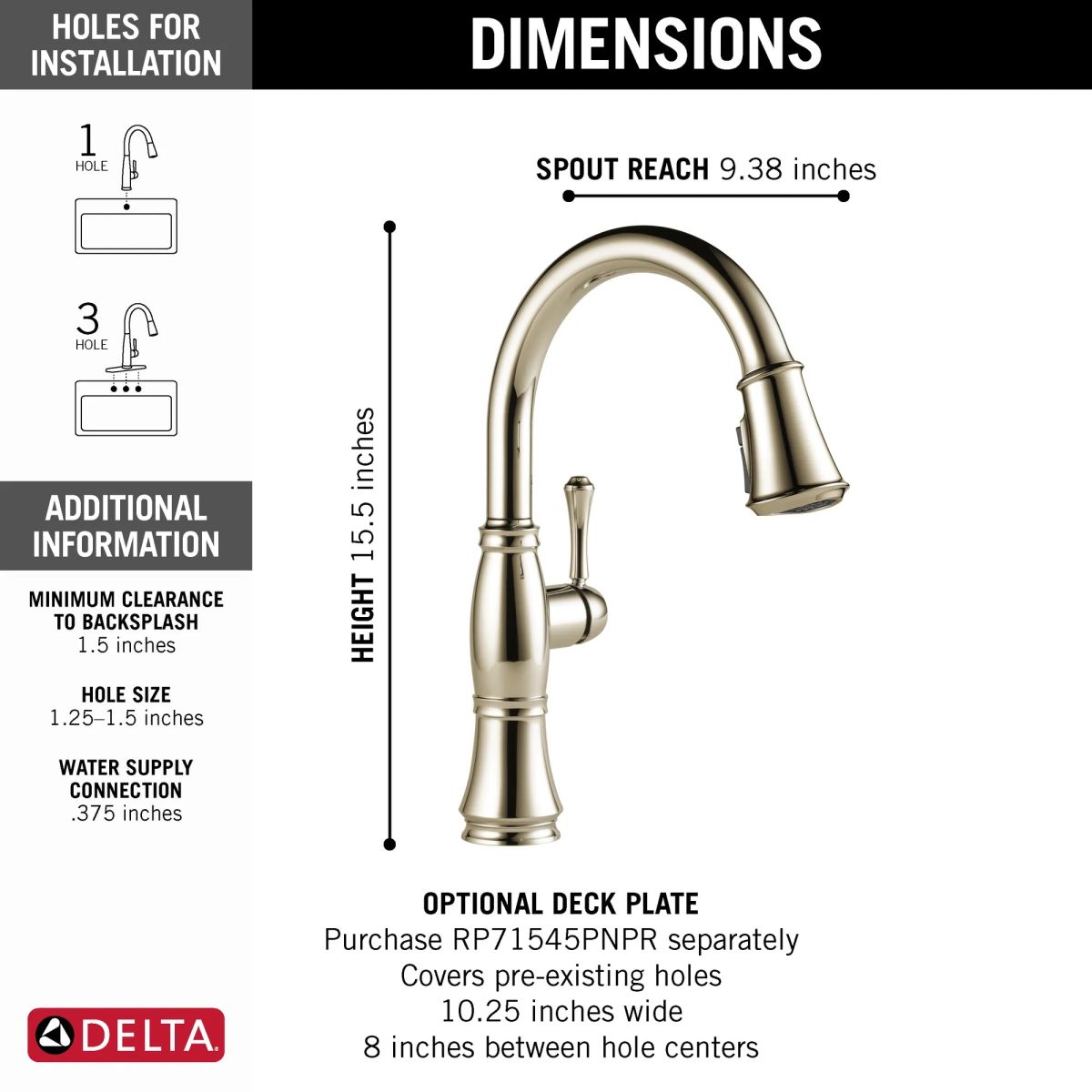 DELTA Cassidy Single Handle Pull-Down Kitchen Faucet — Lumicoat® Polished Nickel