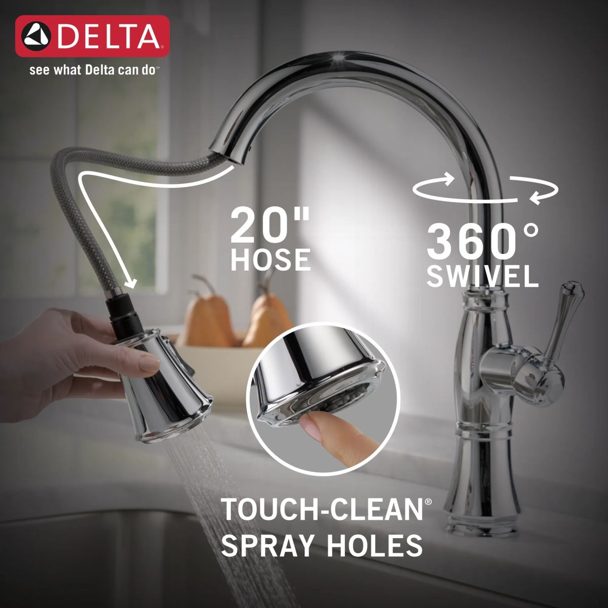 DELTA Cassidy Single Handle Pull-Down Kitchen Faucet — Lumicoat® Chrome