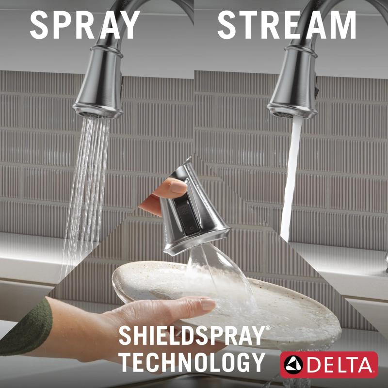 DELTA Cassidy Touch2O Technology Kitchen Faucet with Touchless Technology — Lumicoat® Arctic Stainless