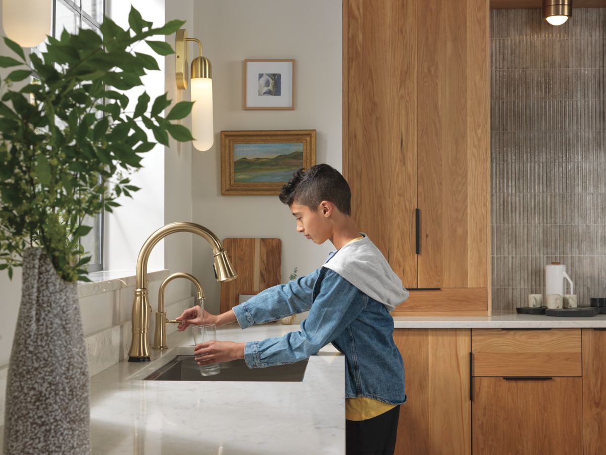 DELTA Cassidy Touch2O Technology Kitchen Faucet with Touchless Technology — Lumicoat® Champagne Bronze