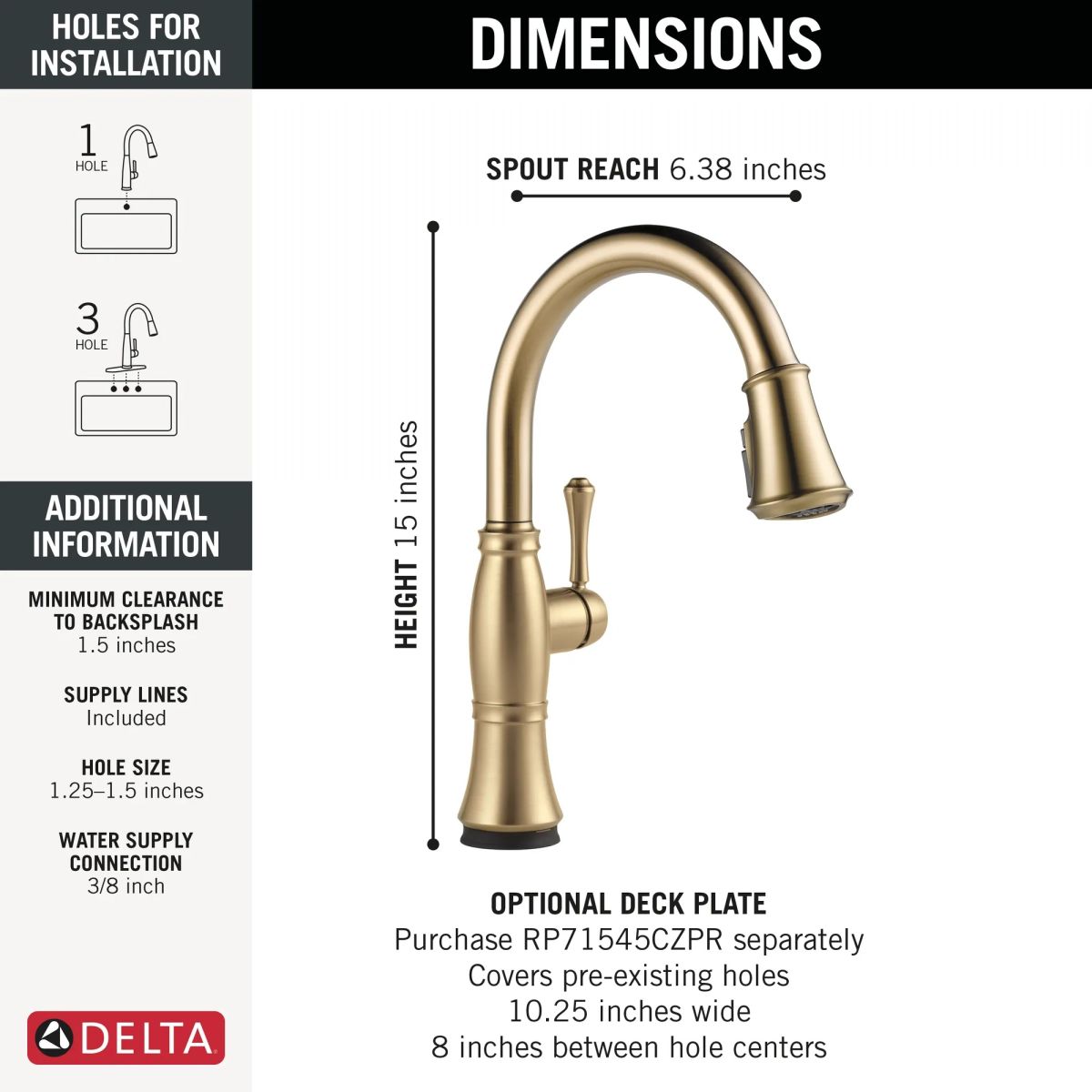 DELTA Cassidy Touch2O Technology Kitchen Faucet with Touchless Technology — Lumicoat® Champagne Bronze