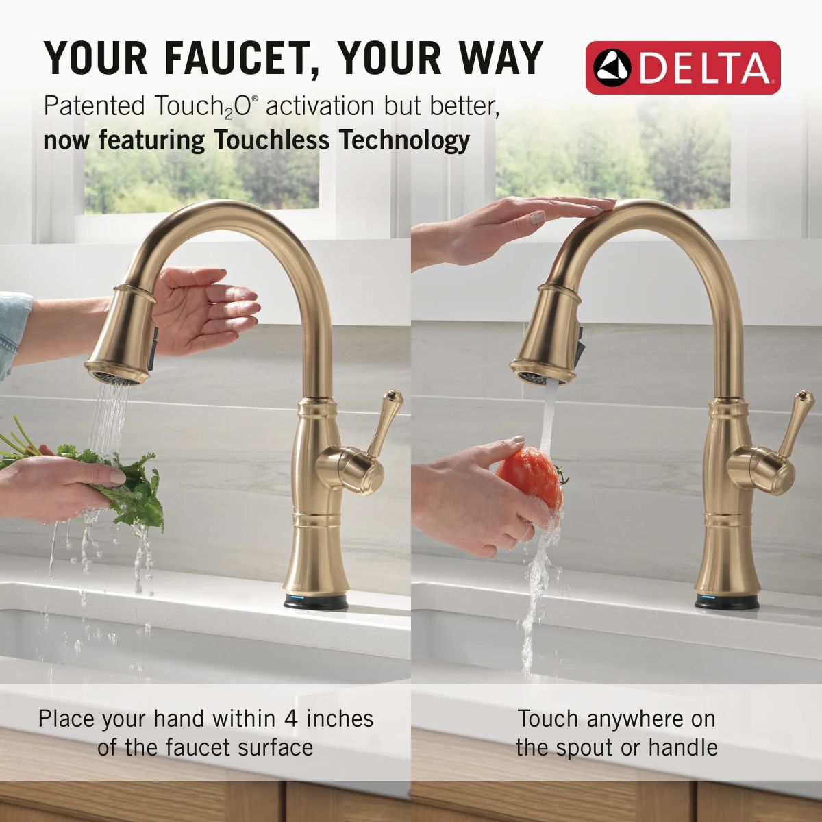 DELTA Cassidy Touch2O Technology Kitchen Faucet with Touchless Technology — Lumicoat® Champagne Bronze