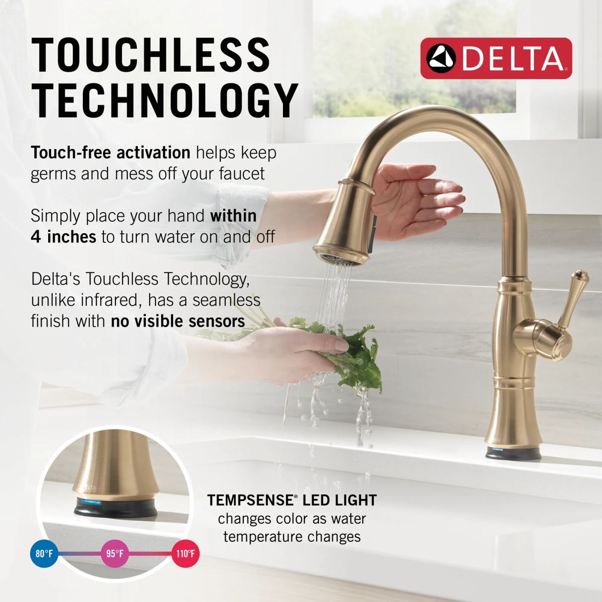 DELTA Cassidy Touch2O Technology Kitchen Faucet with Touchless Technology — Lumicoat® Champagne Bronze