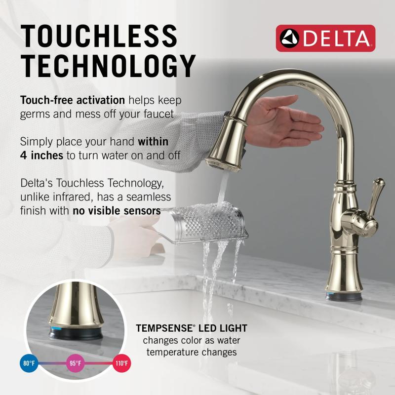 DELTA Cassidy Touch2O Technology Kitchen Faucet with Touchless Technology — Lumicoat® Polished Nickel