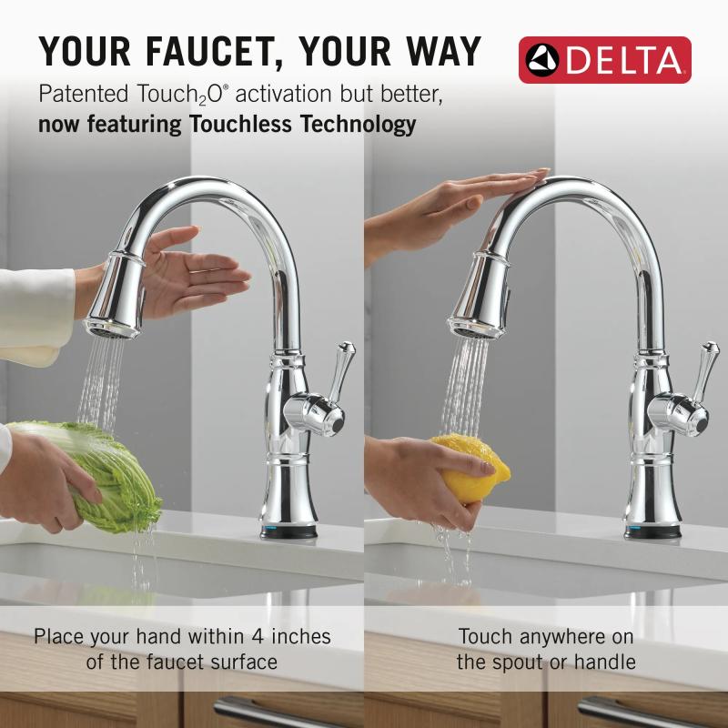 DELTA Cassidy Touch2O Technology Kitchen Faucet with Touchless Technology — Lumicoat® Chrome