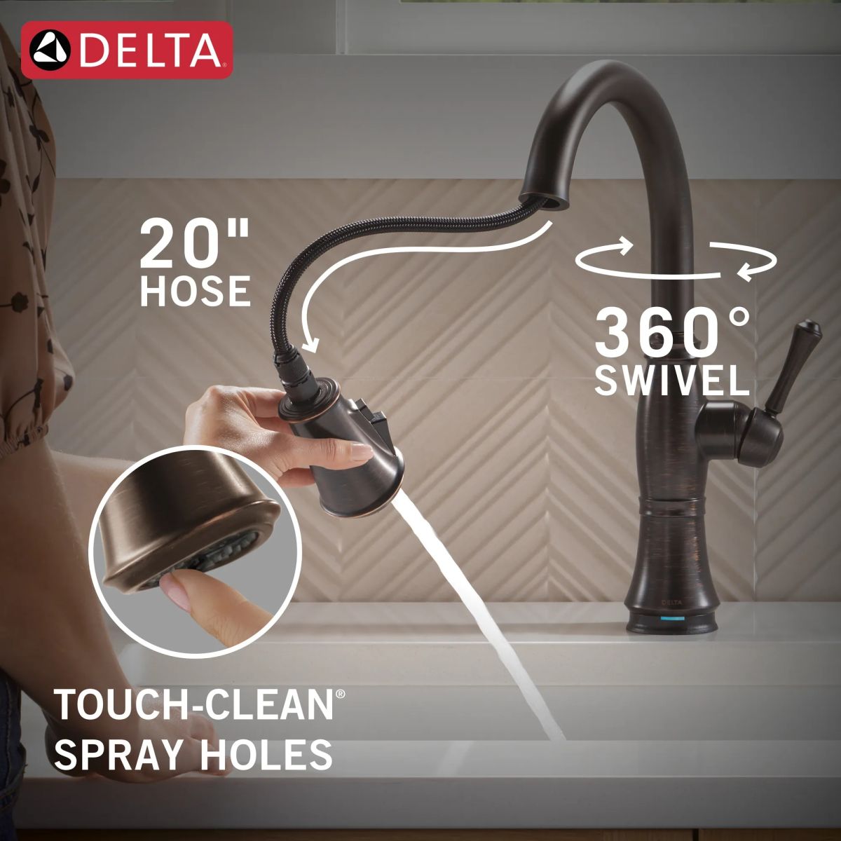 DELTA Cassidy Touch2O Technology Kitchen Faucet with Touchless Technology — Venetian Bronze