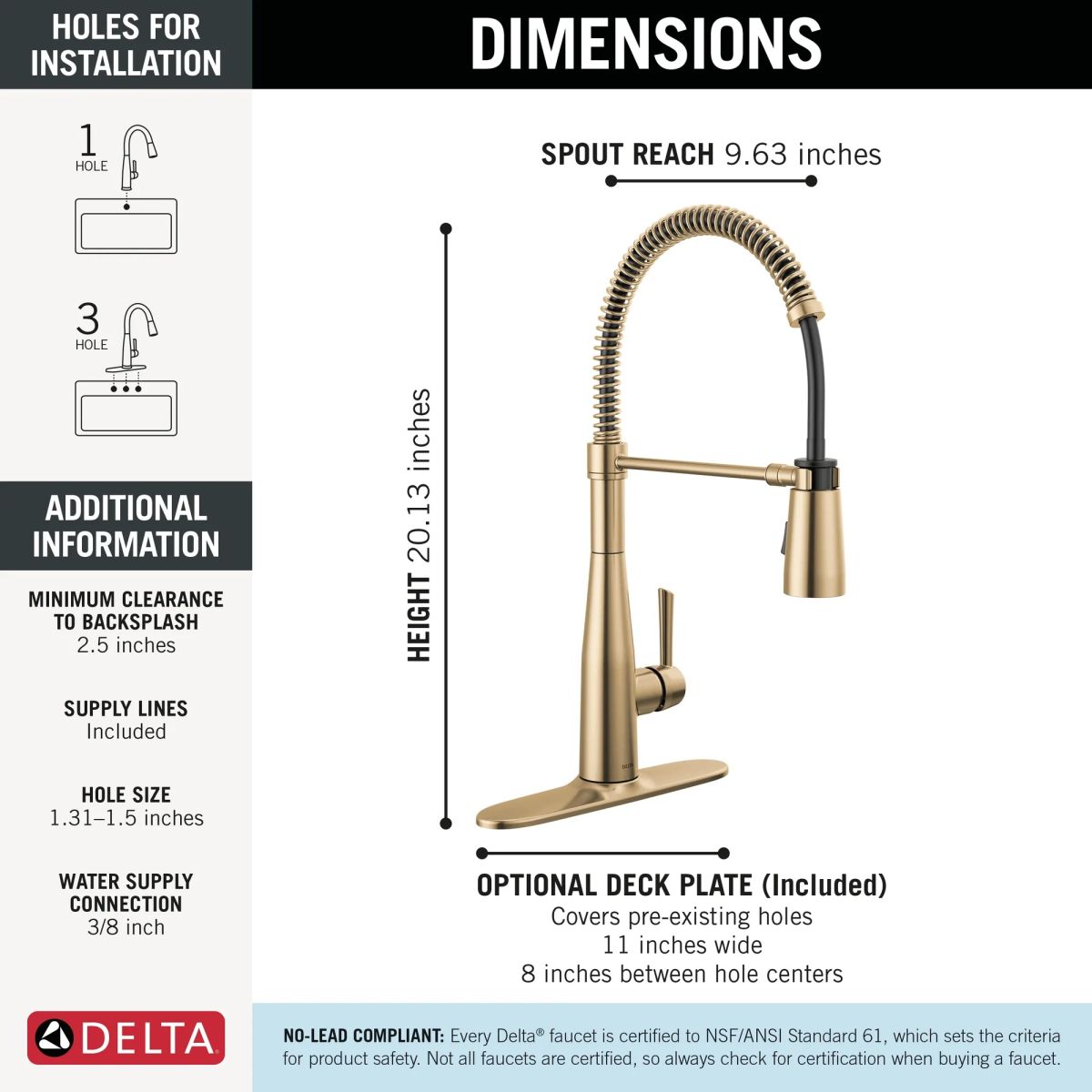 DELTA Essa Single-Handle Pull-Down Spring Kitchen Faucet — Champagne Bronze