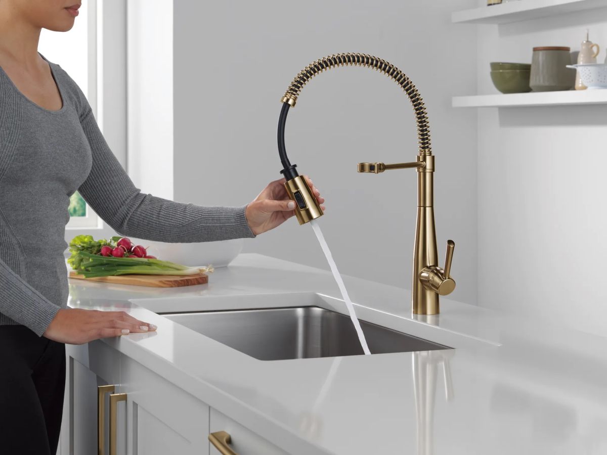DELTA Essa Single-Handle Pull-Down Spring Kitchen Faucet — Champagne Bronze