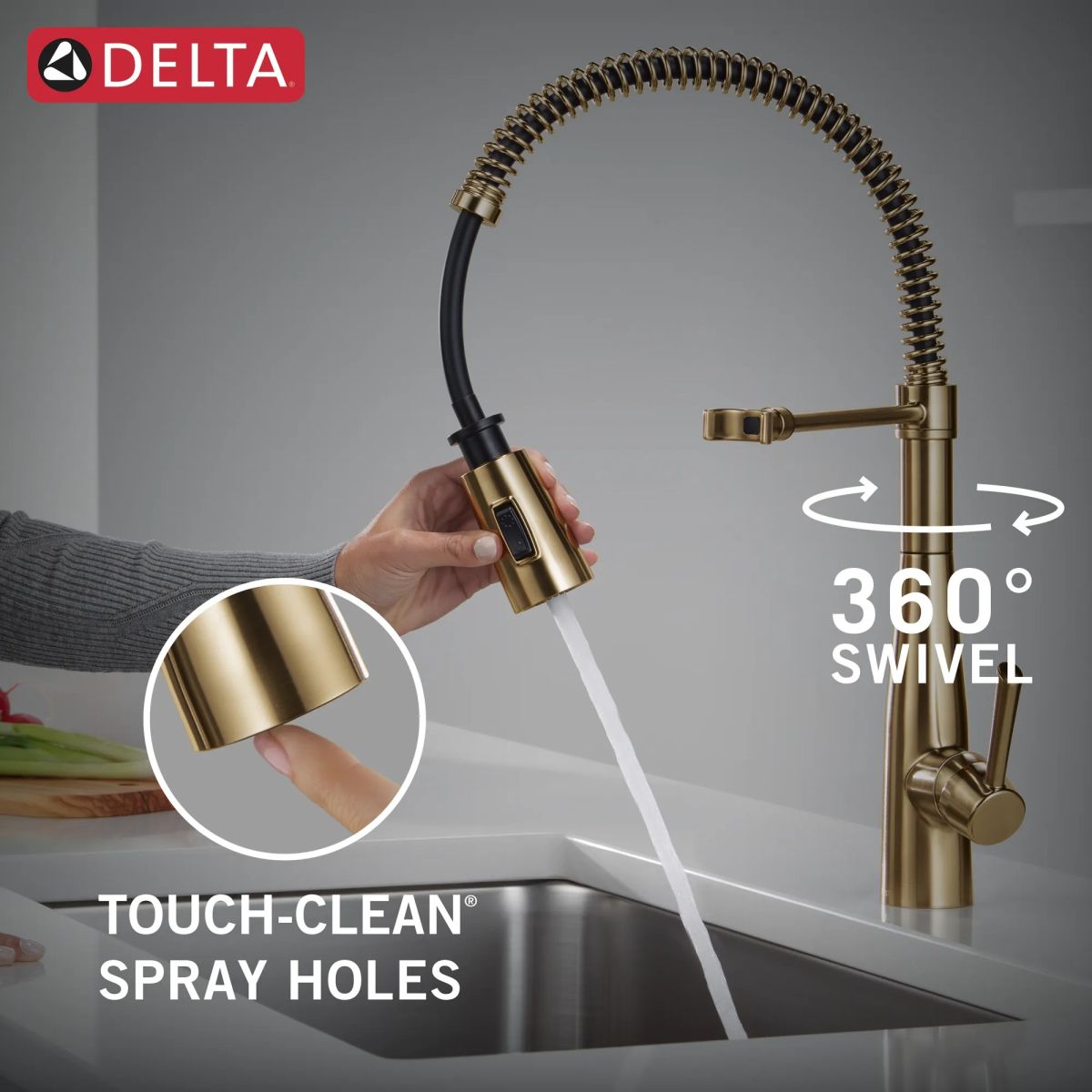 DELTA Essa Single-Handle Pull-Down Spring Kitchen Faucet — Champagne Bronze