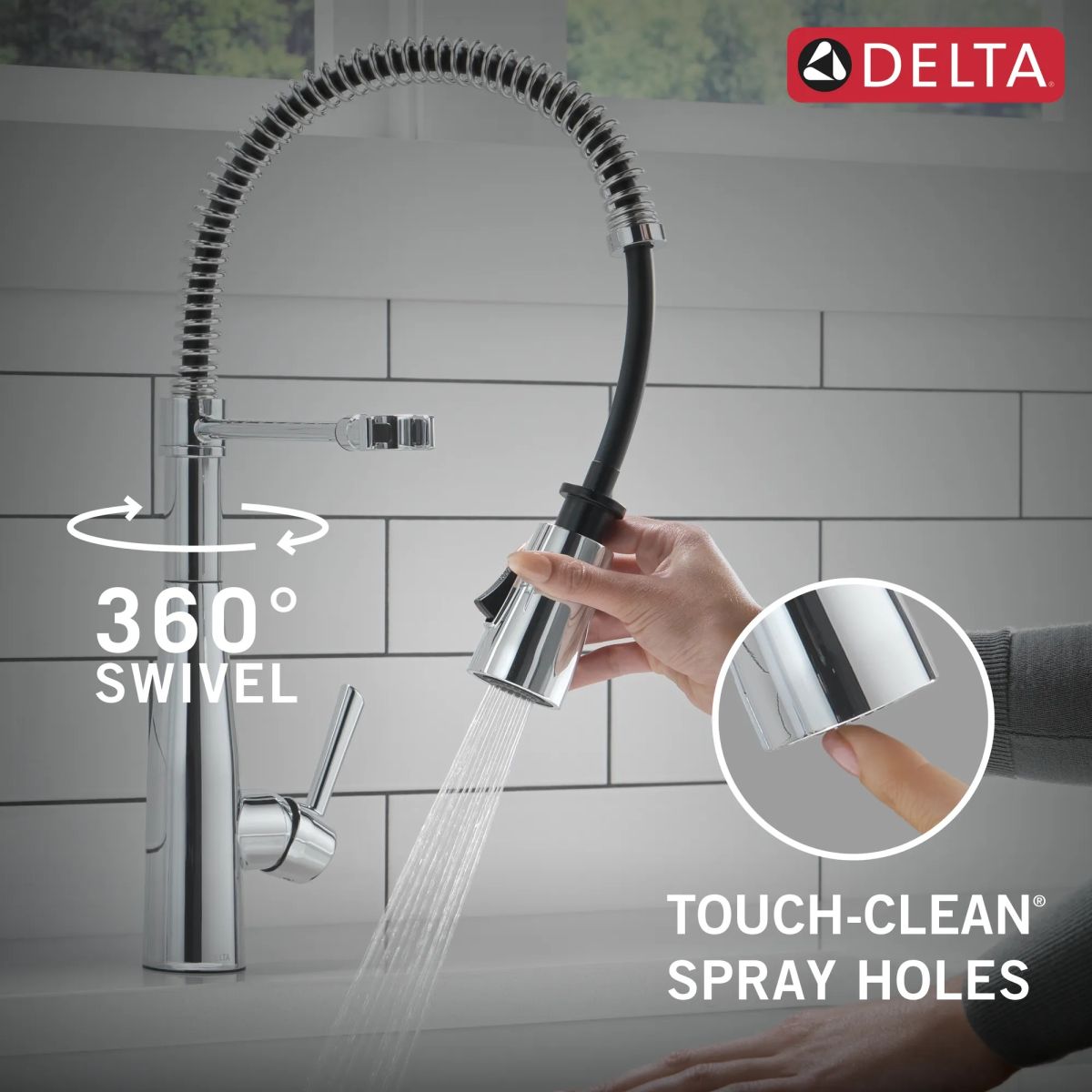 DELTA Essa Single-Handle Pull-Down Spring Kitchen Faucet — Chrome