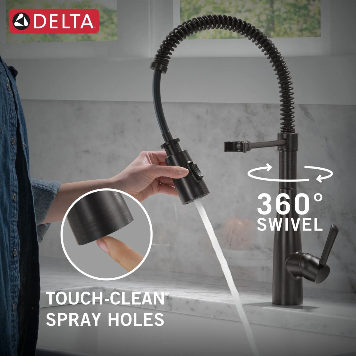 DELTA Essa Single-Handle Pull-Down Spring Kitchen Faucet — Venetian Bronze