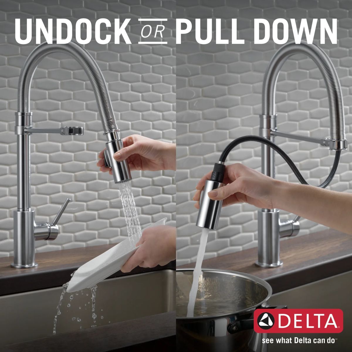 DELTA Trinsic Single-Handle Pull-Down Spring Kitchen Faucet — Arctic Stainless