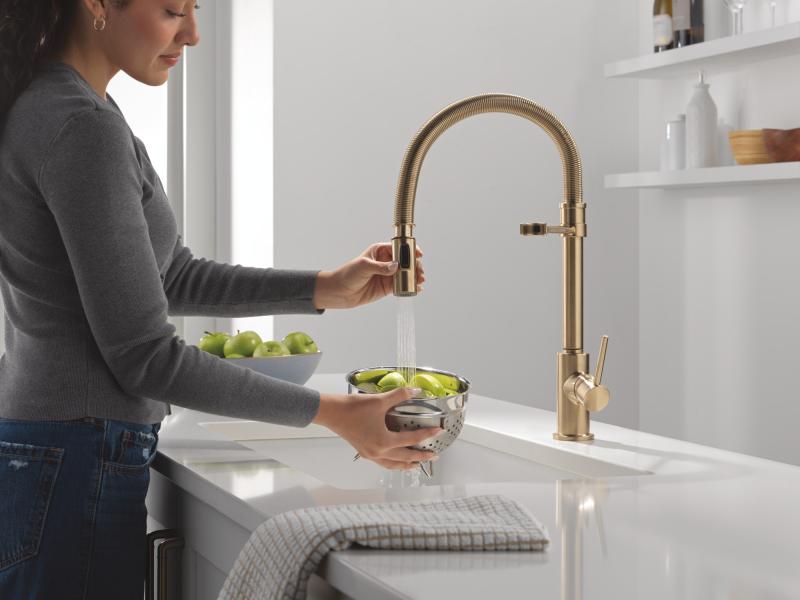 DELTA Trinsic Single-Handle Pull-Down Spring Kitchen Faucet — Champagne Bronze