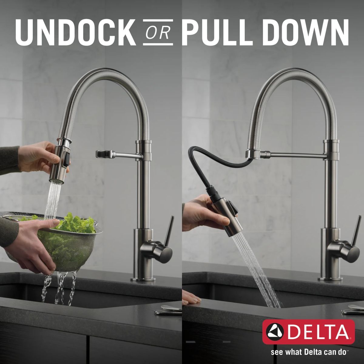 DELTA Trinsic Single-Handle Pull-Down Spring Kitchen Faucet — Black Stainless