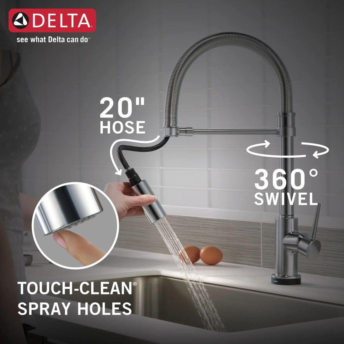 DELTA Trinsic Single-Handle Pull-Down Spring Kitchen Faucet with Touch2O Technology — Arctic Stainless