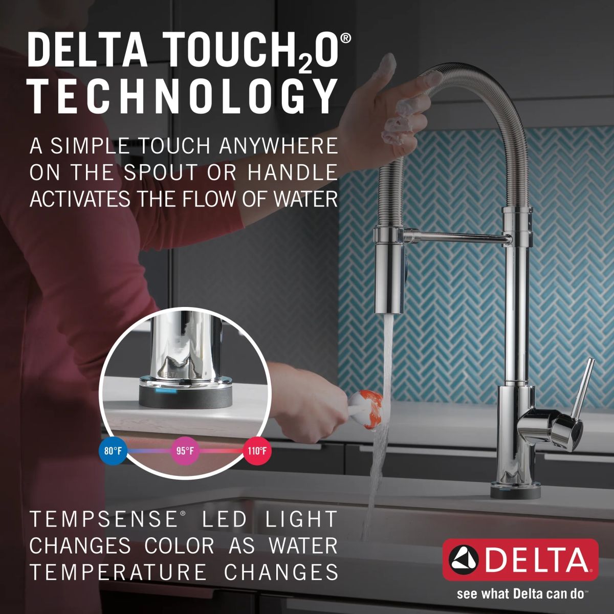 DELTA Trinsic Single-Handle Pull-Down Spring Kitchen Faucet with Touch2O Technology — Chrome
