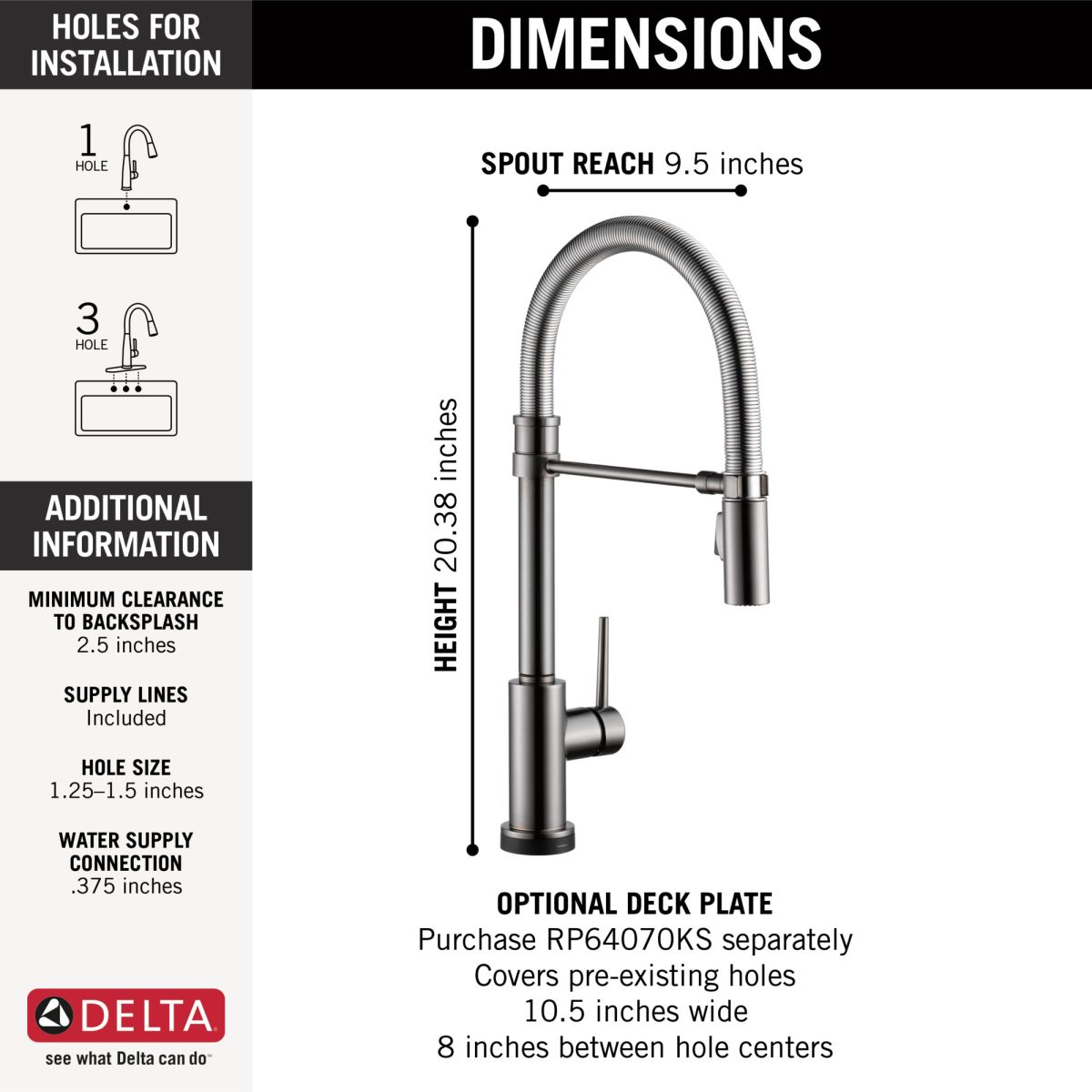 DELTA Trinsic Single-Handle Pull-Down Spring Kitchen Faucet with Touch2O Technology — Black Stainless