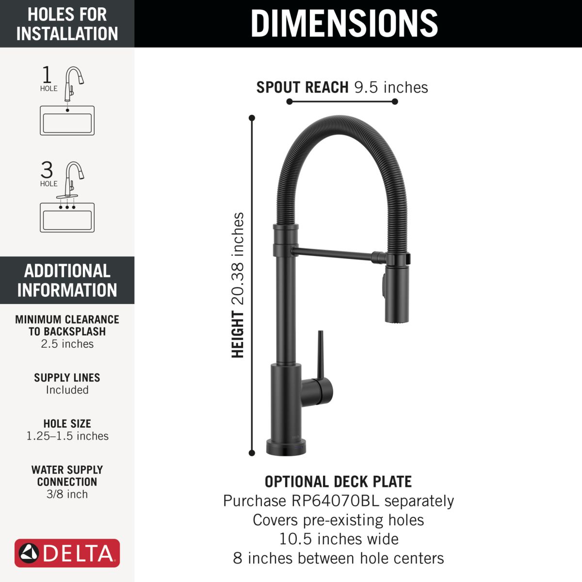 DELTA Trinsic Touch2O Technology Kitchen Faucet with Touchless Technology — Matte Black