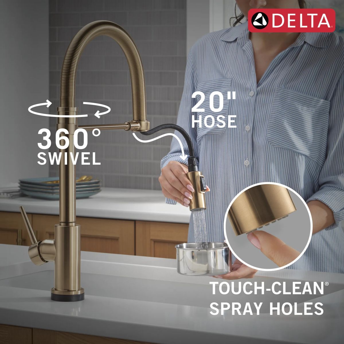 DELTA Trinsic Touch2O Technology Kitchen Faucet with Touchless Technology — Champagne Bronze