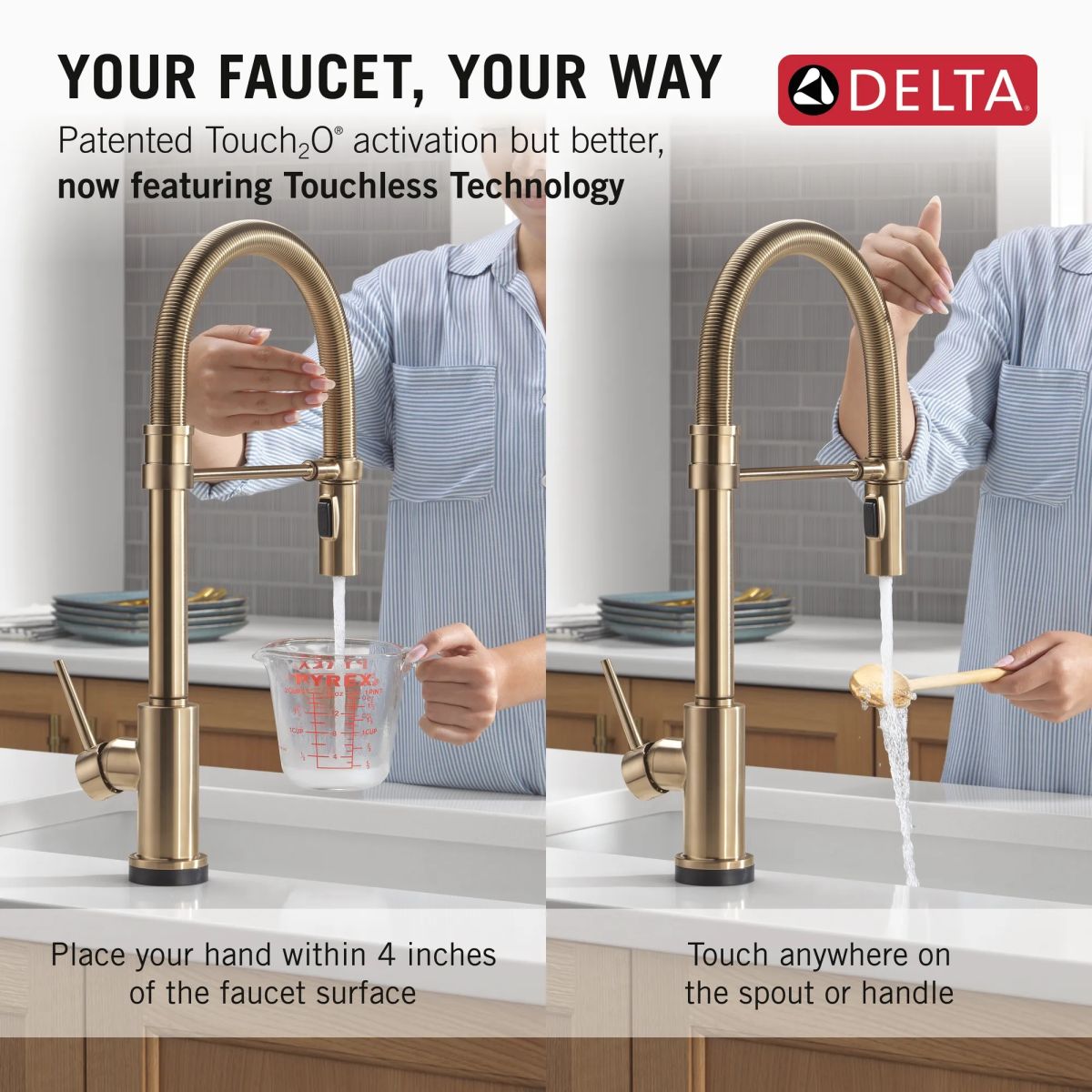 DELTA Trinsic Touch2O Technology Kitchen Faucet with Touchless Technology — Champagne Bronze