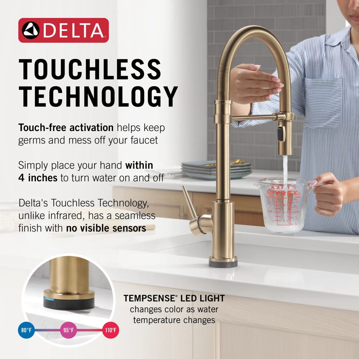DELTA Trinsic Touch2O Technology Kitchen Faucet with Touchless Technology — Champagne Bronze