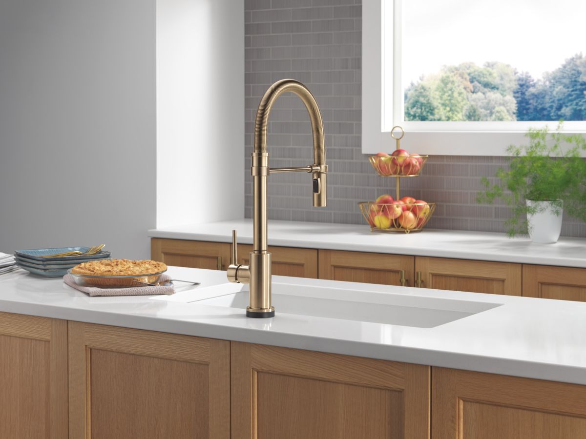 DELTA Trinsic Touch2O Technology Kitchen Faucet with Touchless Technology — Champagne Bronze