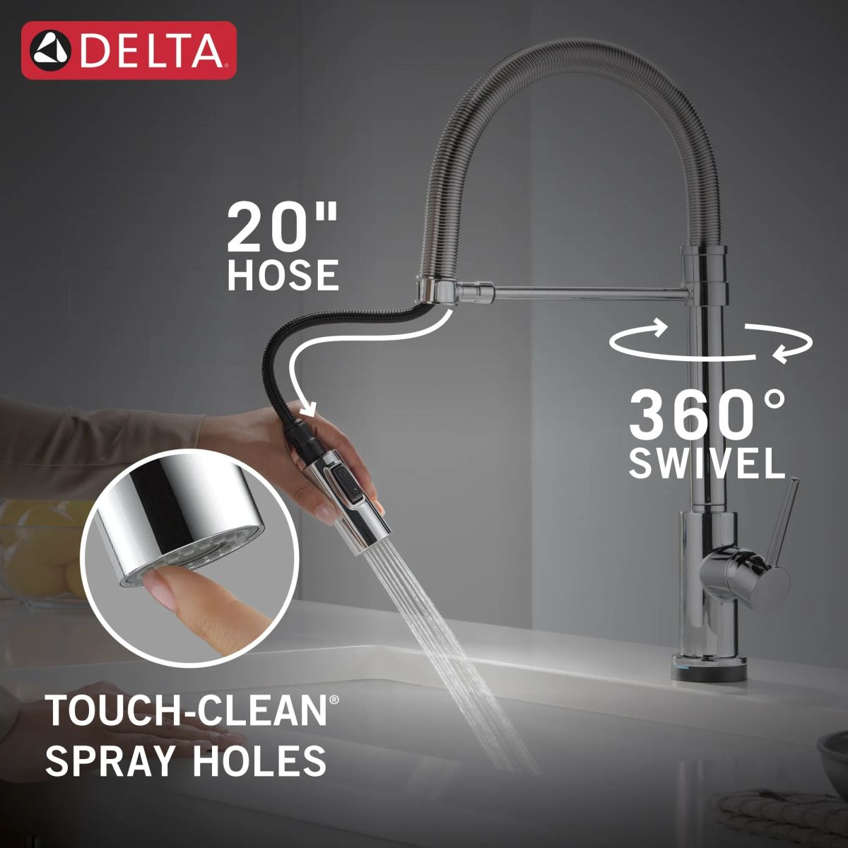DELTA Trinsic Touch2O Technology Kitchen Faucet with Touchless Technology — Chrome