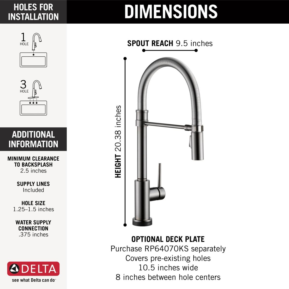 DELTA Trinsic Touch2O Technology Kitchen Faucet with Touchless Technology — Black Stainless