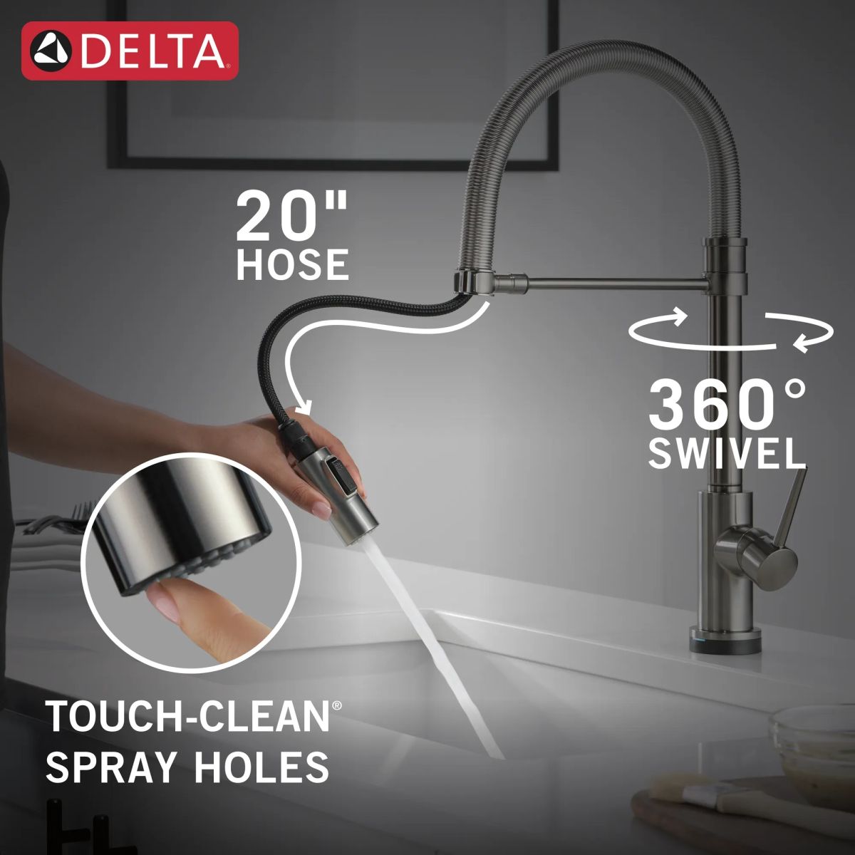DELTA Trinsic Touch2O Technology Kitchen Faucet with Touchless Technology — Black Stainless
