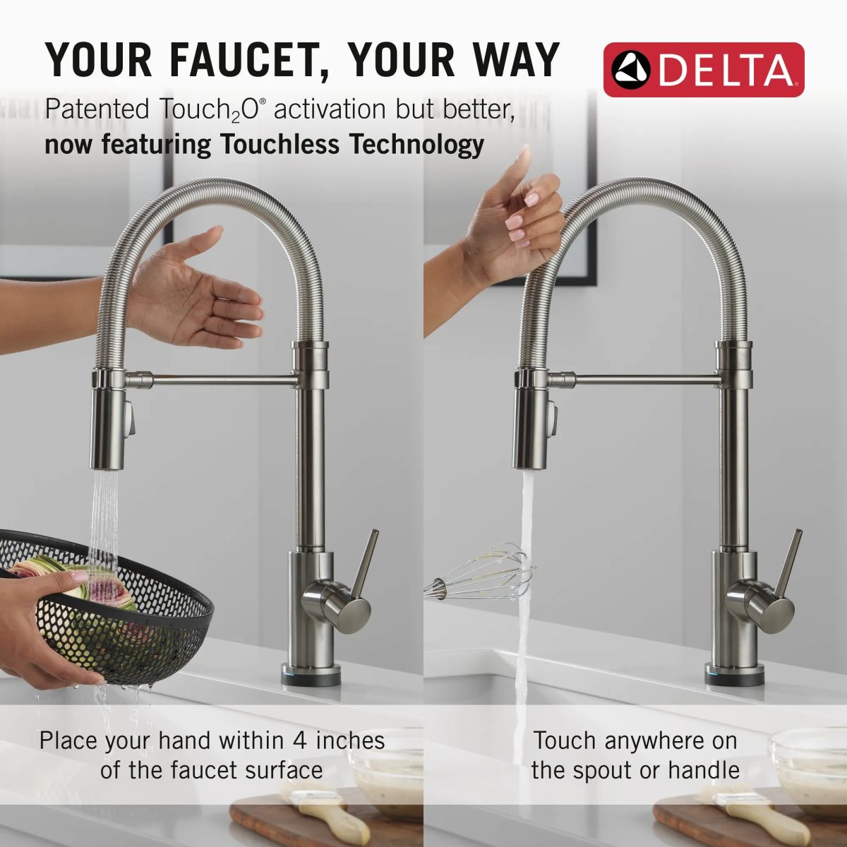 DELTA Trinsic Touch2O Technology Kitchen Faucet with Touchless Technology — Black Stainless