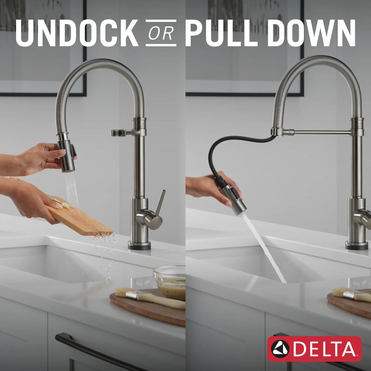 DELTA Trinsic Touch2O Technology Kitchen Faucet with Touchless Technology — Black Stainless