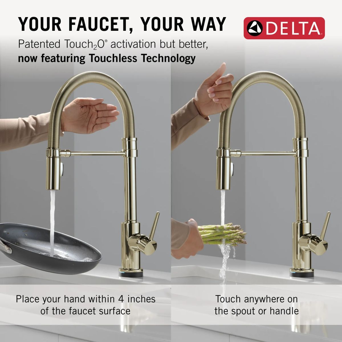 DELTA Trinsic Touch2O Technology Kitchen Faucet with Touchless Technology — Polished Nickel