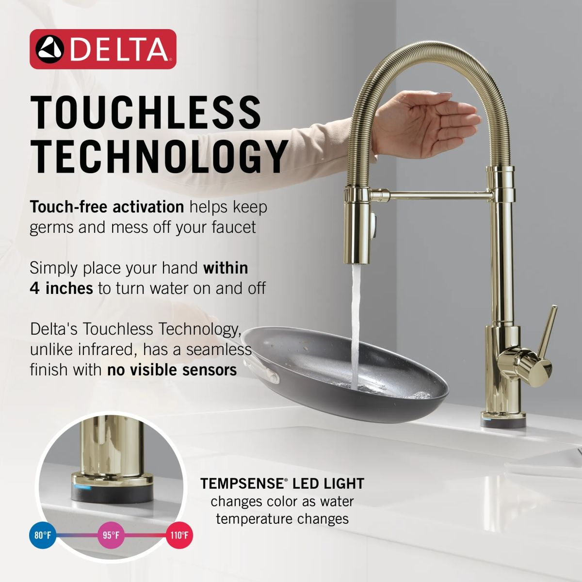 DELTA Trinsic Touch2O Technology Kitchen Faucet with Touchless Technology — Polished Nickel