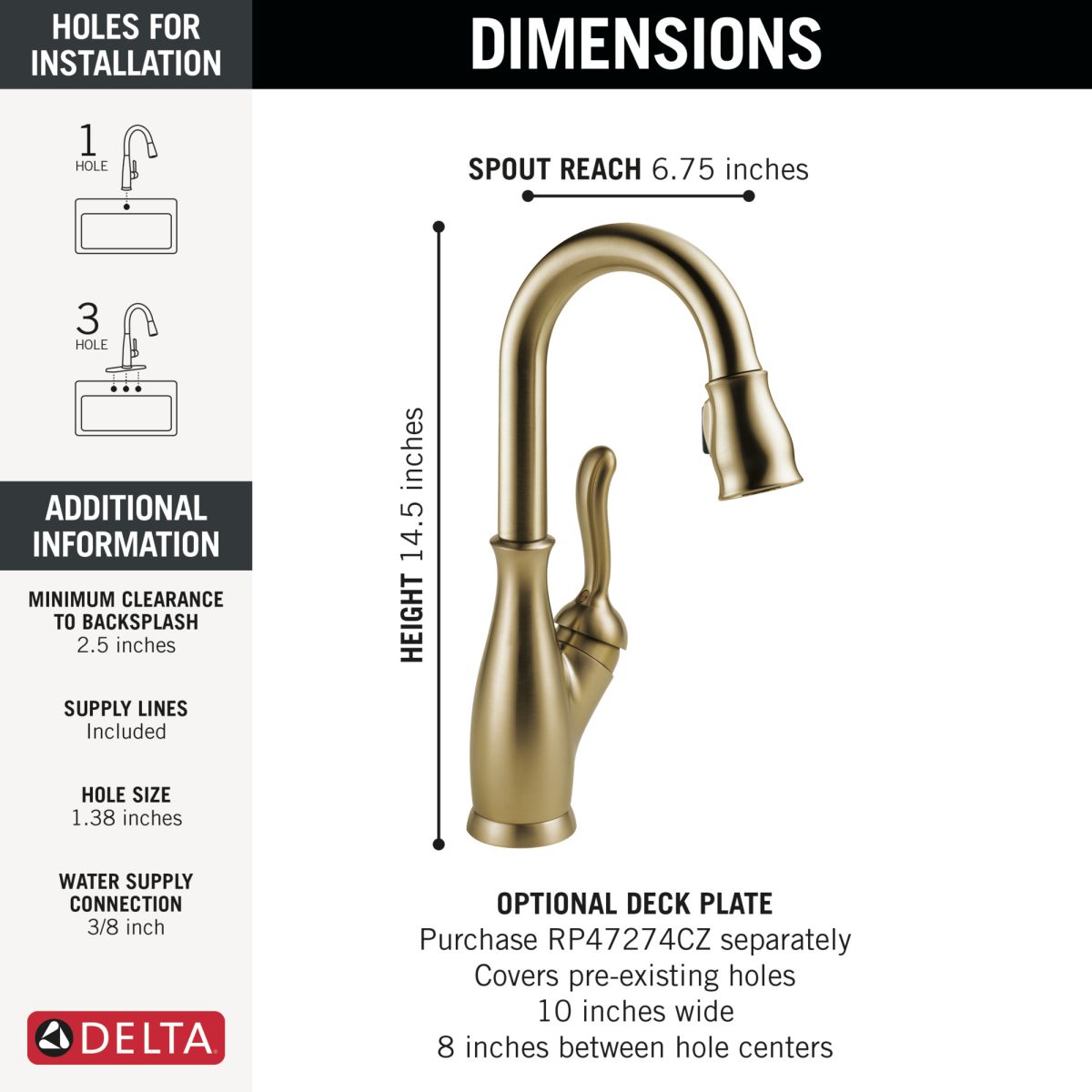 DELTA Leland Single Handle Pull-Down Bar/Prep Faucet — Champagne Bronze
