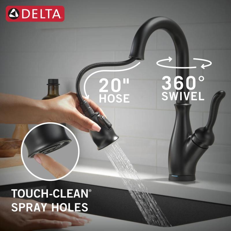 DELTA Leland Single Handle Pull-Down Bar / Prep Faucet With Touch2O Technology — Matte Black