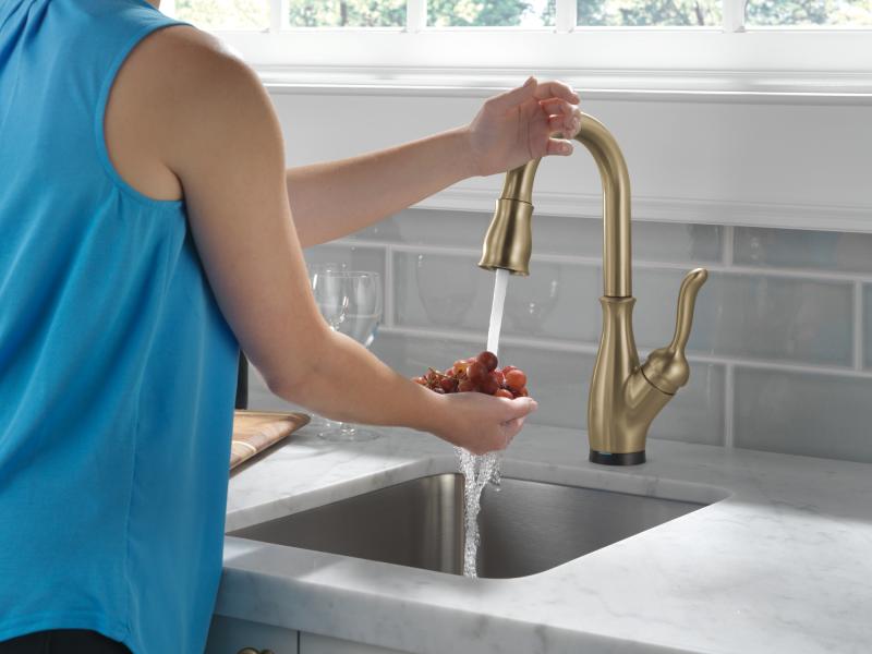 DELTA Leland Single Handle Pull-Down Bar/Prep Faucet with Touch2O Technology — Champagne Bronze