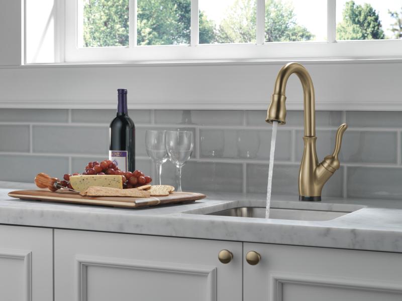 DELTA Leland Single Handle Pull-Down Bar/Prep Faucet with Touch2O Technology — Champagne Bronze