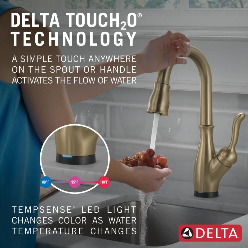 DELTA Leland Single Handle Pull-Down Bar/Prep Faucet with Touch2O Technology — Champagne Bronze
