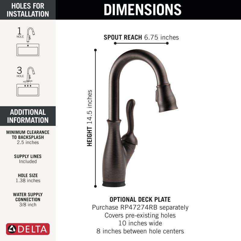 DELTA Leland Touch2O Bar / Prep Faucet with Touchless Technology — Venetian Bronze