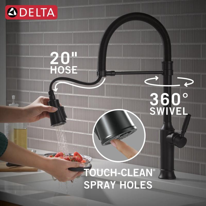 DELTA Renaldi Single-Handle Pull-Down Spring Kitchen Faucet — Matte Black
