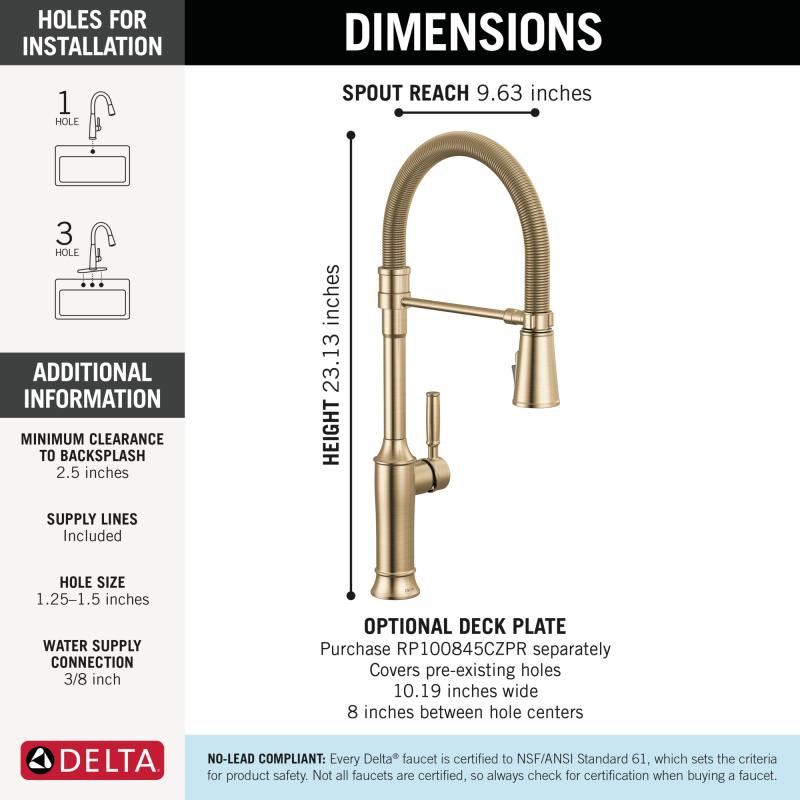DELTA Renaldi Single-Handle Pull-Down Spring Kitchen Faucet — Lumicoat® Champagne Bronze