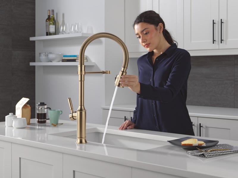 DELTA Renaldi Single-Handle Pull-Down Spring Kitchen Faucet — Lumicoat® Champagne Bronze